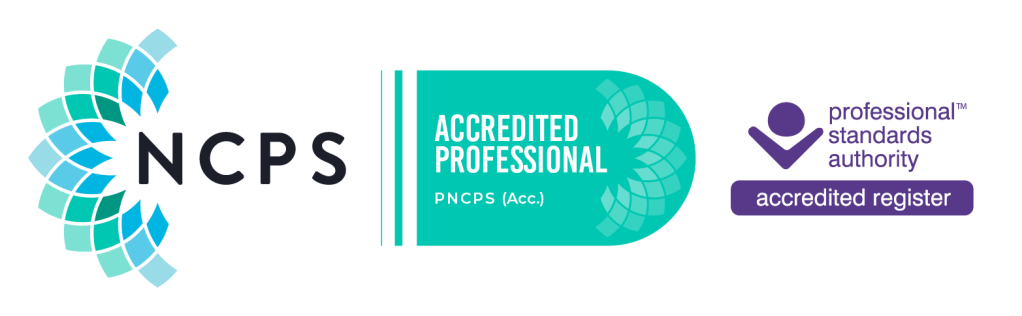 [image: NCPS membership logo reads accredited professional and member of the accredited register of the professional standards authority]