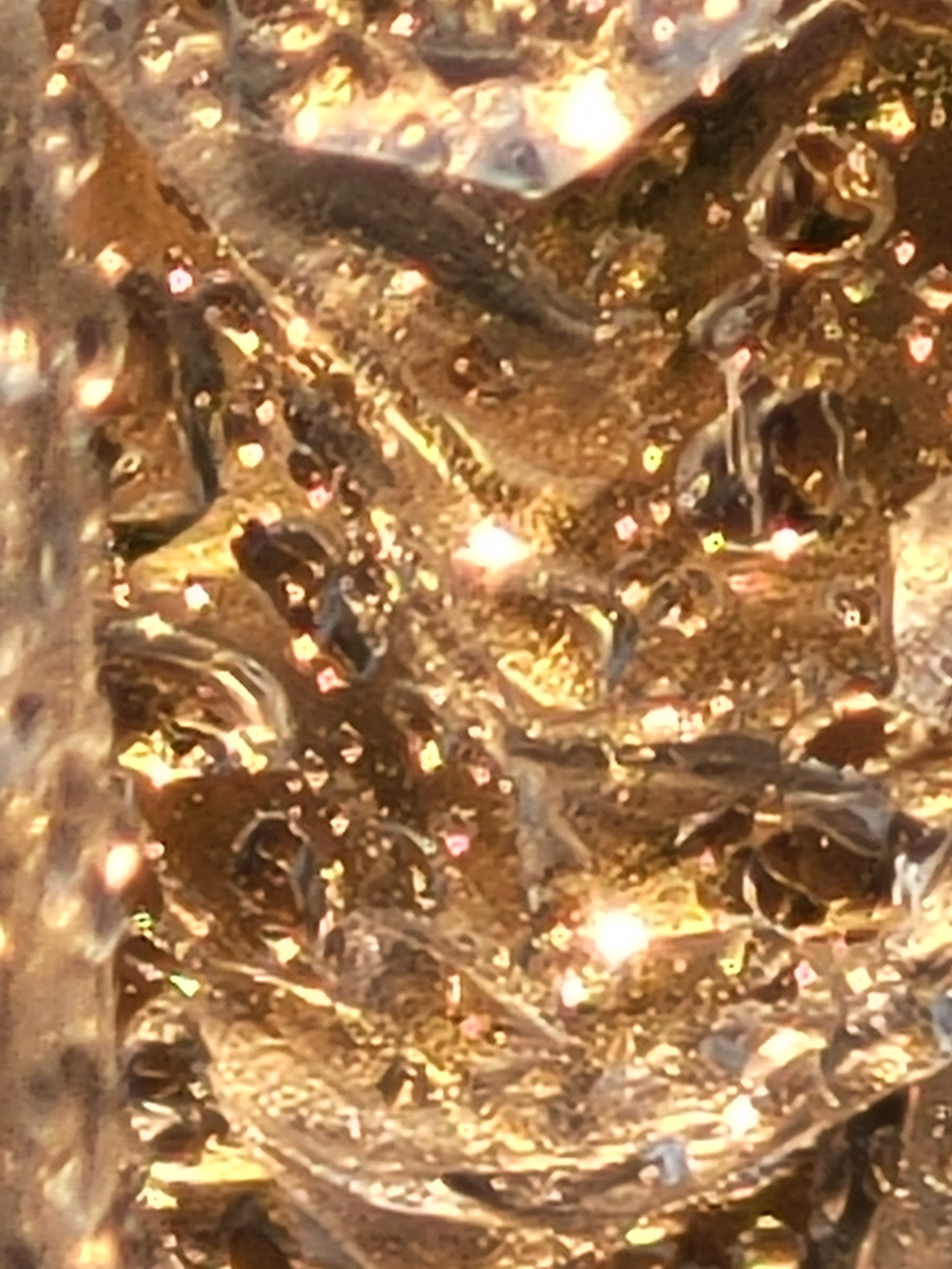 a wet wrapper caught by golden sunlight looks jewel-like