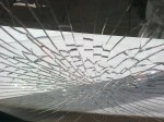A glass window, shattered